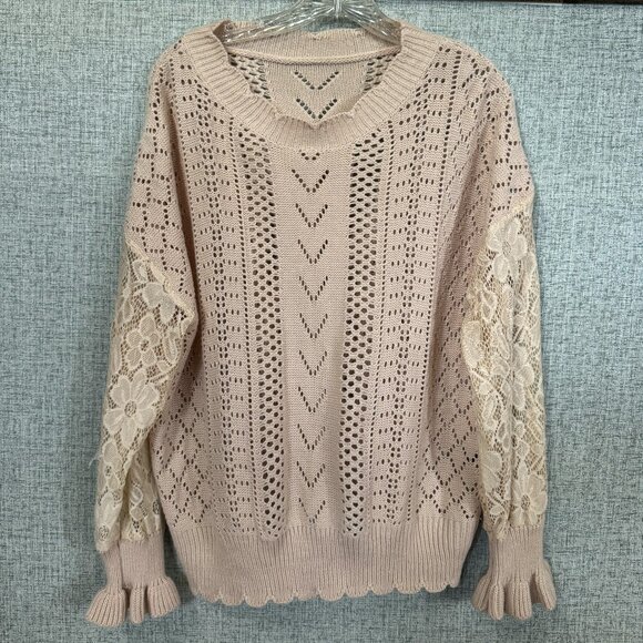 CreamSweater | Lace Contrast Sleeves - Size 1XL - Picture 2 of 7